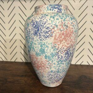 Vintage Pier 1 Italy Spongeware Ceramic Vase 10″ Pastel Speckled Home Decor 90's